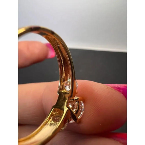 Trilogy CZ gold over sterling silver ring size 9 - Picture 5 of 9